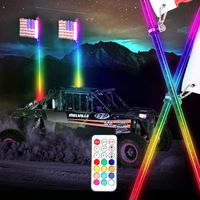 LED Whip Lights, OFFROADTOWN 2Pcs 5FT Remote Control Spiral Lighted Whips RGB Dancing/Chasing Whip Light LED Antenna Whips with Flag for ATV UTV RZR Polaris Jeep Truck 4X4 Buggy Dune