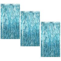 3Pcs 3.2ft x 8.2ft Light Blue Metallic Tinsel Foil Fringe Curtains for Halloween Party Bachelorette Birthday Wedding Baby Shower Engagement Holiday Party Decorations - Party Photo Backdrop