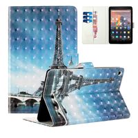 Ostop Compatible with All-New Amazon Kindle Fire HD 10 Tablet 2019/2017/2015 Case,Premium Stand Folio Case Slim Wallet PU Leather Smart Cover with Auto Sleep/Wake,Blue Tower
