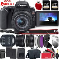 Canon EOS Rebel SL3 DSLR Camera (Black) with 18-55mm Lens - 24.1 MegaPixels - 4K Video - (2) 32GB Memory Cards - Carrying Case - Flash - Memory Card Reader - Filters - Extra Battery