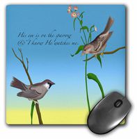 3dRose LLC 8 x 8 x 0.25 Inches Mouse Pad, His Eye is On The Sparrow, Gospel Hymn Illustrated with Two Sparrows (mp_184179_1)