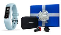 Garmin vivosmart 4 (Azure Blue/Silver - Small/Medium) Beat Yesterday Gift Box Bundle | +PlayBetter USB Car/Wall Adapters & Protective Hard Case | Fitness Activity Tracker | Heart Rate