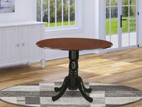 East West Furniture Dublin Round Table with Two 9" Drop Leaves in Mahogany and Black Finish