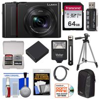 Panasonic Lumix DC-ZS200 4K Wi-Fi Digital Camera (Black) with 64GB Card + Case + Battery + Tripod + Flash Kit