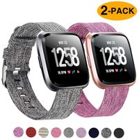 Welltin 2 Pack Bands Compatible with Fitbit Versa/Fitbit Versa 2 / Fitbit Versa Lite for Women Men, Breathable Woven Fabric Strap, Adjustable Replacement Wristband for Fitbit Versa Smart Watch