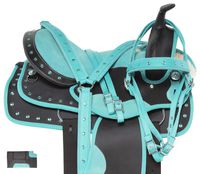 Acerugs Beautiful Western Pleasure Trail Barrel Racer Show Horse Saddle Free TACK Set PAD Silver Crystals (Turquoise, 18")