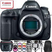 Canon EOS 5D Mark IV DSLR Camera 1483C002 with EF 50mm f/1.2L USM Lens - 13PC Accessory Bundle Includes 72" Full-Size Tripod + Professional Backpack + 64GB SD Memory Card + 160 LED Video Light + More