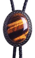 Moranse Bolo Tie with Natural Tiger Eye Stone Celtic Style Genuine and Cowhide Rope (Tiger eyes 1 style)