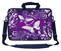 Meffort Inc Custom/Personalized Laptop Bag with Side Pocket & Shoulder Strap for Notebook Ultrabook Chromebook, Customized Your Name (15.6 Inch, Purple Butterflies)