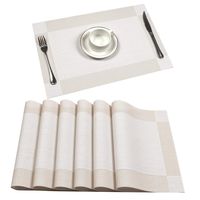 U'Artlines Placemat, Crossweave Woven Vinyl Non-Slip Insulation Placemat Washable Table Mats Set (8pcs placemats, Cream White)