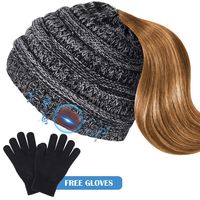 Bluetooth Beanie Hat, Warm Gifts for Women with Ponytails Design Bluetooth Hat,Upgraded Bluetooth 5.0 Beanie Cap Built-in Microphone Hand-Free Call Compatible with iPhone Samsung Android Phone (Grey)