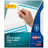 Avery 5-Tab Binder Dividers, Easy Print & Apply Clear Label Strip, Index Maker, White Tabs, 1 Set (11416)
