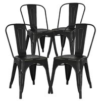 Poly and Bark Metal Modern Dining Chair, Industrial Mid Century Kitchen Cafe Restaurant Side Chair, Stackable, Distressed Black (Set of 4)