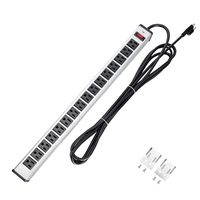 BTU 16 Outlet Heavy Duty Aluminum Socket Anti-Thunder Power Strip with 15-Foot Extension Cord, Surge Protector Duty Multi Plug Outlet Power Strip with Smart Circuit Breaker, Silver