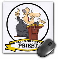 3dRose Funny Worlds Greatest Priest Men Cartoon Mouse Pad, 8" x 8" (mp_103468_1)
