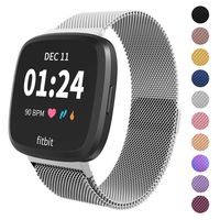 Limque Magnetic Bands Compatible with Fitbit Versa/Versa 2/Versa Lite/SE, Women Men Metal Adjustable Replacement Wristband for Fitbit Versa Smart Watch Multi-Color (Silver, Small)
