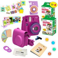 Fujifilm Instax Mini 9 Camera + Fuji INSTAX Instant Film (40 Sheets)14 PC Instax Accessories kit Bundle, Includes; Instax Case + Album + Frames & Stickers + Lens Filters + More (Purple)