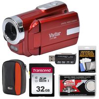 Vivitar DVR-508 HD Digital Video Camera Camcorder (Red) with 32GB Card + Case + Kit