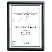 NuDell 8.5" x 11" EZ Mount Economy Document Frame Plastic Face, Black with Gold Trim