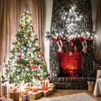 GoodsFederation 10x10ft Christmas Theme Christmas Tree Fireplace Pictorial Cloth Poly Fabric Photography Backdrop Customized Photo Backdrops Background Studio Props SDJ-048