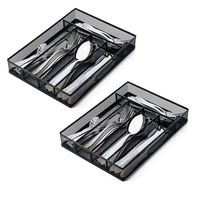 JANE EYRE Solid Utensil Drawer Organizer, Cutlery Tray, Silverware/Flatware Storage Divider for Kitchen, Mesh Designing with Non-slip Foam Feet, 5 Component, Black-2 Pack