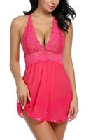 Avidlove Women V-neck Lace Babydoll Mesh Chemise Sleepwear Sexy Open Back Lingerie Rose Red Large
