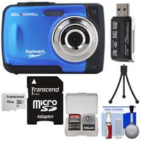 Bell & Howell Splash WP10 Shock & Waterproof Digital Camera (Blue) with 16GB Card + Tripod + Reader + Kit