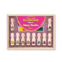 Melissa & Doug Deluxe Happy Handle Stamp Set (10 Stamps, 5 Colored Pencils, and 6-Color Washable Ink Pad, Great Gift for Girls and Boys - Best for 4, 5, 6, and 7 Year Olds)