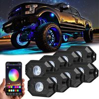 RGB LED Rock Lights Kit, Yvoone-Auto Underglow Neon LED Lights Kit 8 Pods Bluetooth Controller, Timing, Flashing, Music Mode Waterproof RGB led lights For Car Jeep Truck SUV ATV - 8 Pods