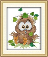 Maydear Cross Stitch Stamped Kits Full Range of Embroidery Starter Kits Beginners for DIY 11CT 3 Strands - Baby owl 9.4×12.6(inch)