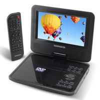 Magnavox 7" Portable DVD Player CD Player with TFT Swivel Screen, Stereo Speakers, Rechargeable Battery, Car Adapter, Headphone Jack, Remote Control - Black