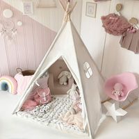Kids Teepee Tent with Padded Mat & Light String& Carry Case- Kids Foldable Play Tent for Indoor Outdoor, Raw White Canvas Teepee - Kids Playhouse - Portable Kids Tent