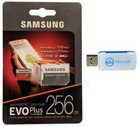 Samsung 256GB Micro SDXC EVO Plus Memory Card with Adapter Works with Samsung Galaxy Tab S6, Tab A 8.0 (2019), Book2 Tablet, Phone (MB-MC256G) with 1 Everything But Stromboli (TM) SD, TF Card Reader