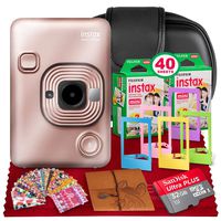 Fujifilm INSTAX Hybrid Mini LIPLAY (Blush Gold) + Fujifilm Instax Mini Instant Film (40 Shots) + Camera Case & 32GB Platinum Accessory Bundle (USA Warranty)