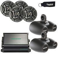 Polk Audio Marine Wake Tower Package with 4 DB652 6.5" Speakers, Dual Black Enclosures, Kicker KMA1502 Marine Amp