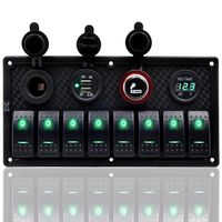 FXC Waterproof Marine Boat Rocker Switch Panel 8 Gang with Dual USB Slot Socket + Cigarette Lighter and Adapter + Digital Voltage Display LED Light for Car Rv Vehicles Truck (8 Gang Green Light)