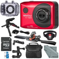 Vivitar DVR786 Full HD Waterproof Action Camera (Red) Accessory Bundle with Xpix Tripod + 32GB + Case + Fibertique Cloth