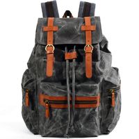 Travel Waxed Canvas Leather Backpack for Men Women,Water Resistant Laptop Rucksack for School Bookbag Hiking HuaChen (M32_Waxed Gray)
