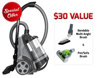 Ovente ST2620B Bagless Canister Cyclonic Vacuum - HEPA Filter - Includes Pet/Sofa, Bendable Multi-Angle, Crevice Nozzle/Bristle Brush, Retractable Cord - Featherlite, Black