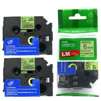 2/Pack - Premium Compatible with Brother TZe-D11 Black on Fluorescent Green 1/4 p-Touch Label Tape, 6mm Laminated replacment TZeD11 Tape, TZD11 0.23" Black Ink on Bright Green Label.