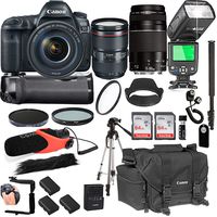 Canon EOS 5D Mark IV with 24-105mm f/4 L is II USM + 75-300mm III Lenses + 128GB Memory + Canon Camera Bag + Pro Battery Bundle + Power Grip + Microphone + TTL SpeedLight + Pro Filters,(24pc Bundle)