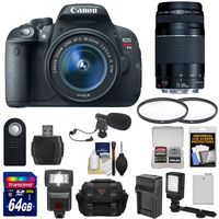 Canon EOS Rebel T5i Digital SLR Camera & EF-S 18-55mm IS STM & 75-300mm III Lens with 64GB Card + Flash + Battery + LED Light + Mic + Case Kit