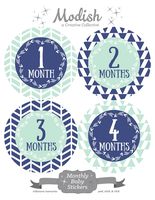 12 Monthly Baby Stickers, Blue, Mint, Boy, Baby Belly Stickers, Monthly Onesie Stickers, First Year Stickers Months 1-12, Blue, Navy, Mint, Arrows, Herringbone, Tribal, Baby Boy