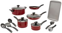 Farberware 21807 Dishwasher Safe Nonstick Cookware Pots and Pans Set, 15 Piece, Red