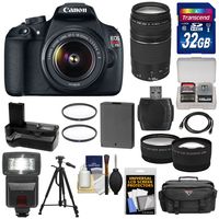 Canon EOS Rebel T5 Digital SLR Camera & EF-S 18-55mm IS & 75-300mm III Lens + 32GB Card + Battery & Grip + Case + Flash + Tripod + Filters + Tele/Wide Lens Kit