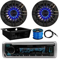 Kenwood Marine Digital Media Bluetooth Receiver (No CD), 2 x Enrock 6.5" 2-Way 180W Speakers w/Blue LED (Black), Universal Car Receiver Installation Kit, Antenna, Speaker Wire