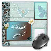 Thank you on Damask with Butterfly, Heart, and Flowers, Aqua Green - Mouse Pad, 8 by 8 inches (mp_130954_1)