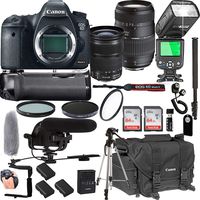 Canon EOS 6D Mark II with 24-105mm f/3.5-5.6 is STM + Tamron 70-300mm f/4-5.6 Di LD Macro Lens + 128GB Memory + Pro Battery Bundle + Power Grip + TTL Speed Light + Pro Filters,(24pc Bundle)