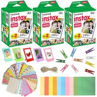 Fujifilm Instax Mini Instant Film (3 Pack, 60 Sheets) 5 Plastic Desk Frames + 10 Paper Frames Plus 60 Sticker Frames