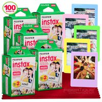 Fujifilm Instax Mini Instant Film (100 Sheets) Instax Mini + 5 Picture Frames + FiberTique Cleaning Cloth (USA Warranty)